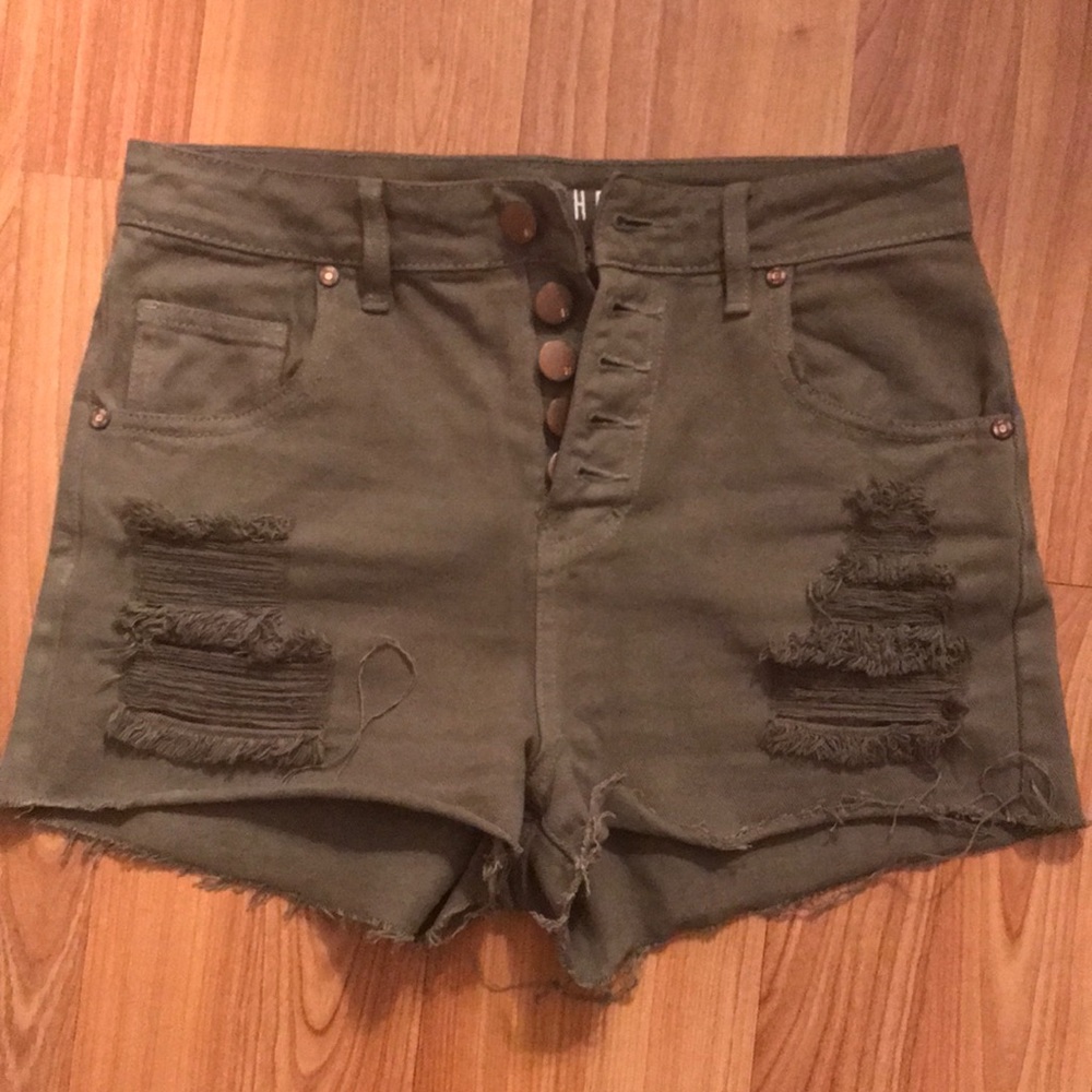 Green high rise shorts